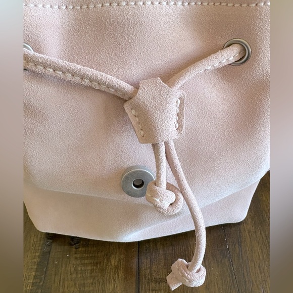 Like New Brandy Melville Pink Suede Mini Backpack, Drawstring/Snap Closure - Picture 3 of 14